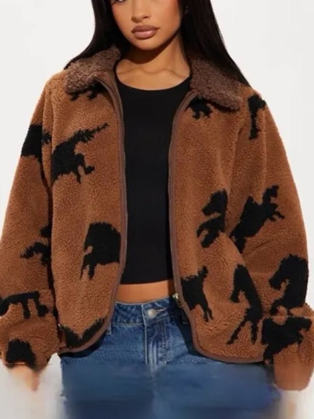 Horse Printed fleece zip up jacket